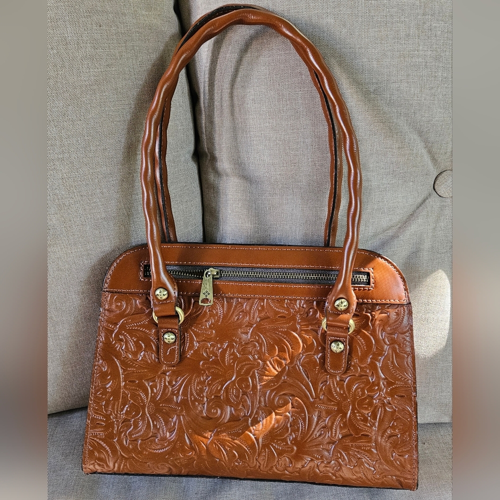 Patricia Nash Calvi Satchel Bag, Camel Brown EUC